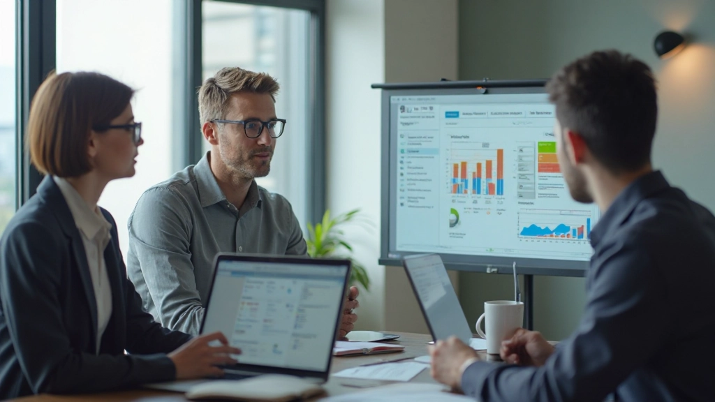 Команда сотрудников на видеоконференции с общей доской проектов